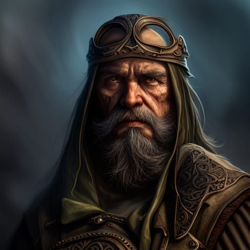 High Fantasy Grey Half-Orc Mercenary in HDR