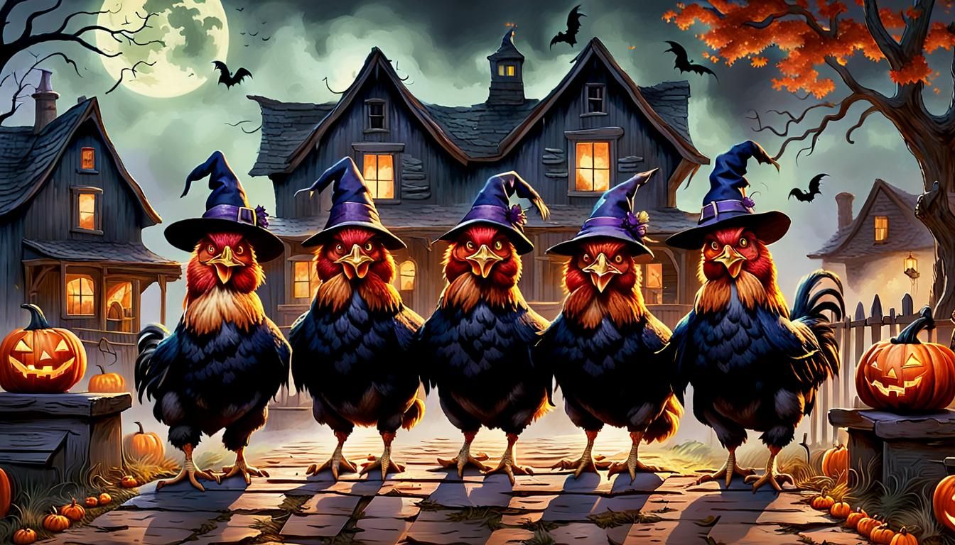 Whimsical Halloween Folk Art: Chicken Witches
