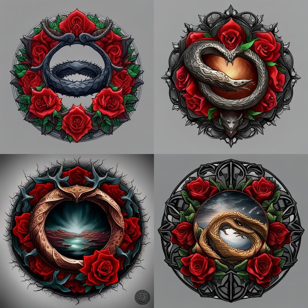 Ouroboros Tattoo Sketch with Thorns and Roses