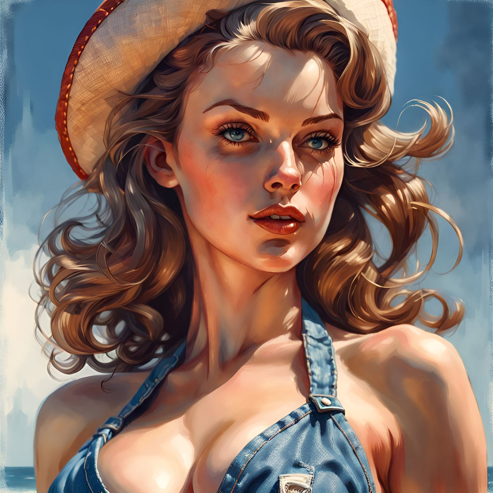 Denim Bikini Woman Portrait in Pin-Up Style