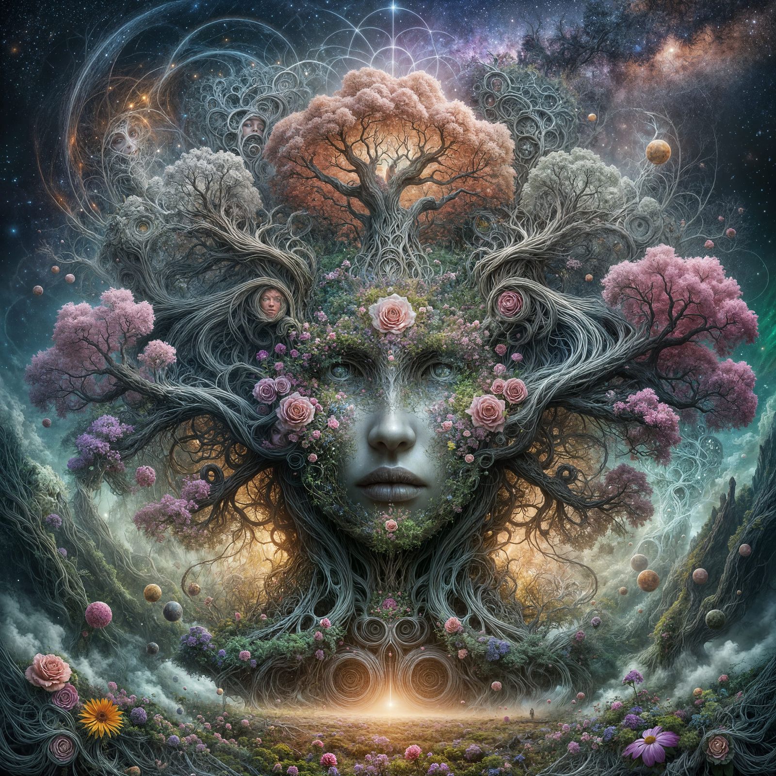 Humanoid Portrait in Fantasy Landscape with Alien Flora