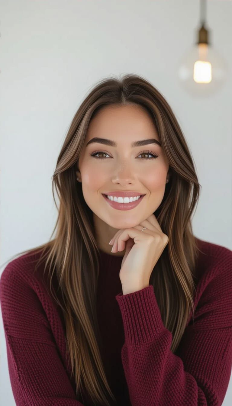 Photorealistic Portrait Of A Smiling Woman In Cozy Atmospher...