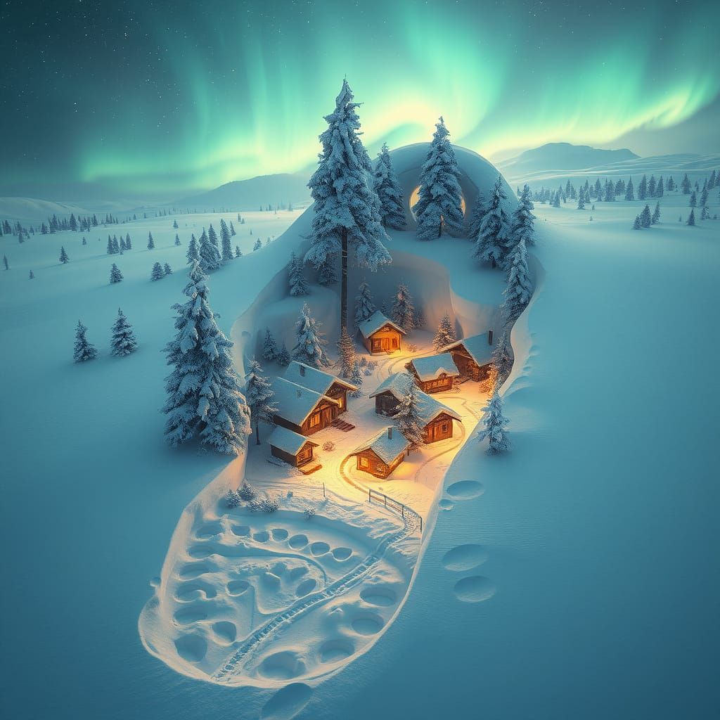 Ethereal Winter Wonderland in Cyberpunk Splendor