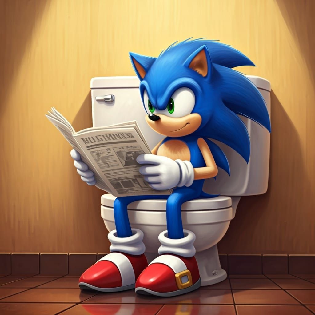 Sonic the Hedgehog on Toilet Reading Newspaper