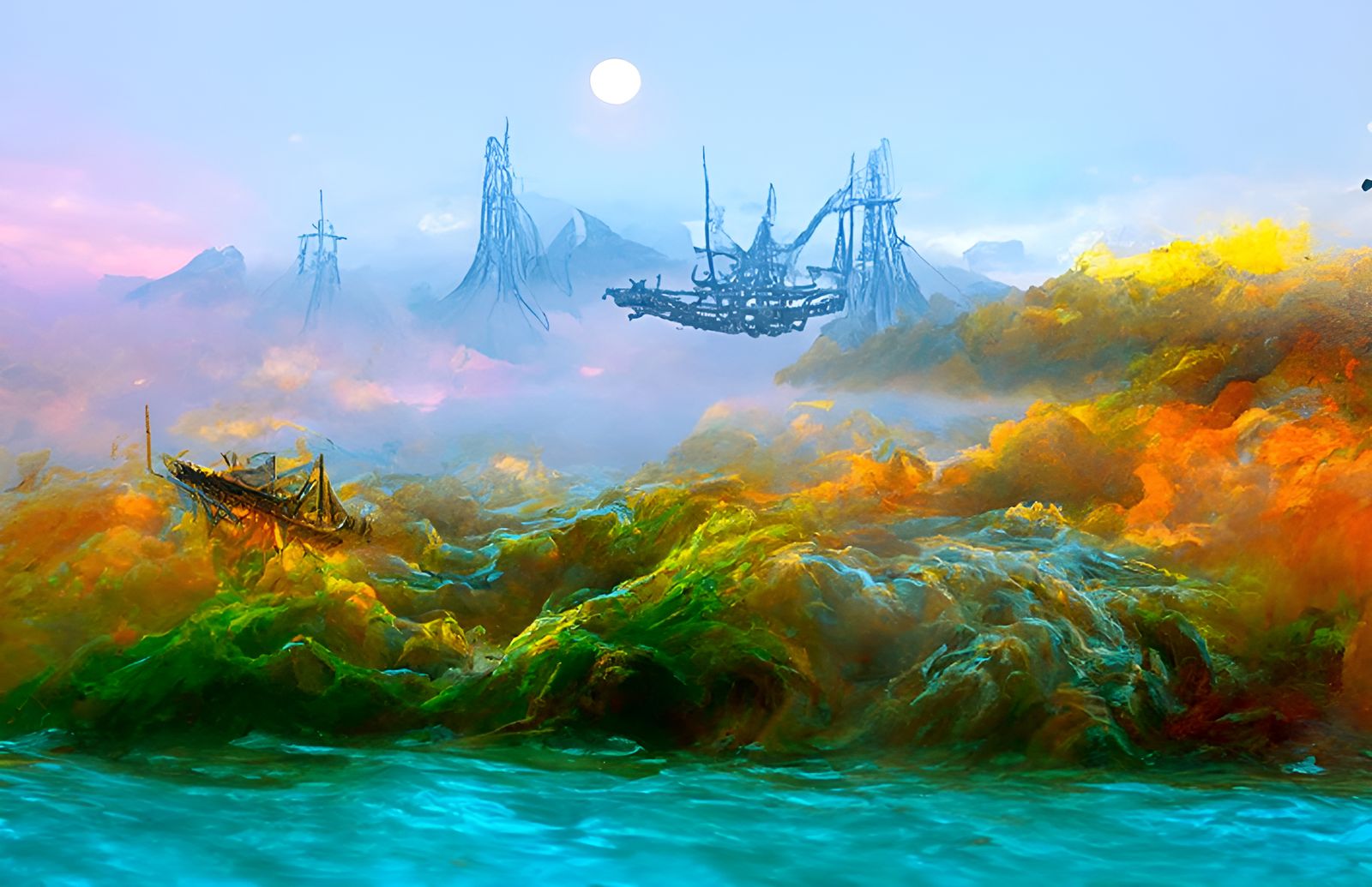 Dieselpunk Pirates on Magical Bridge in Mist