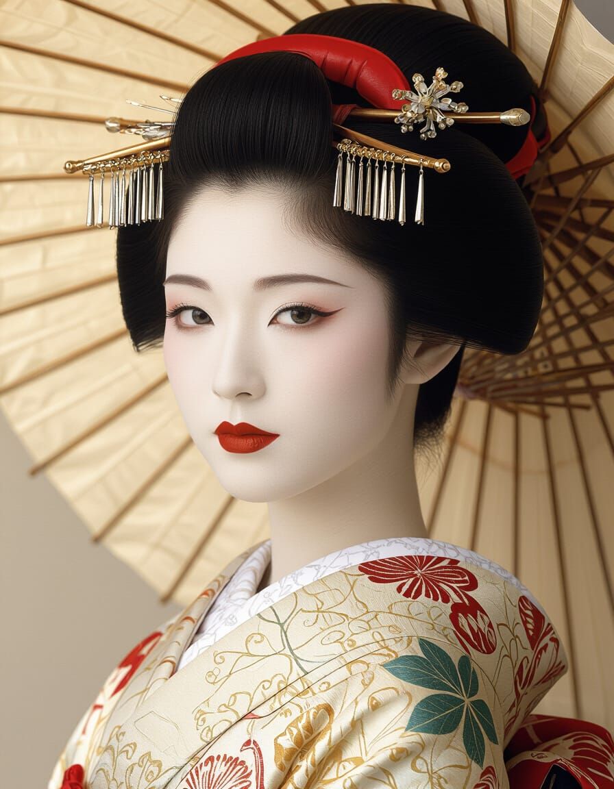 Traditional Geisha Portrait in Realistic Style