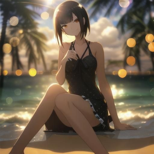 Beautiful Woman Holding Card on Sunny Beach