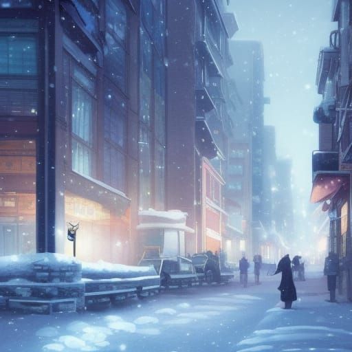 Snowy City in Studio Ghibli Anime Style