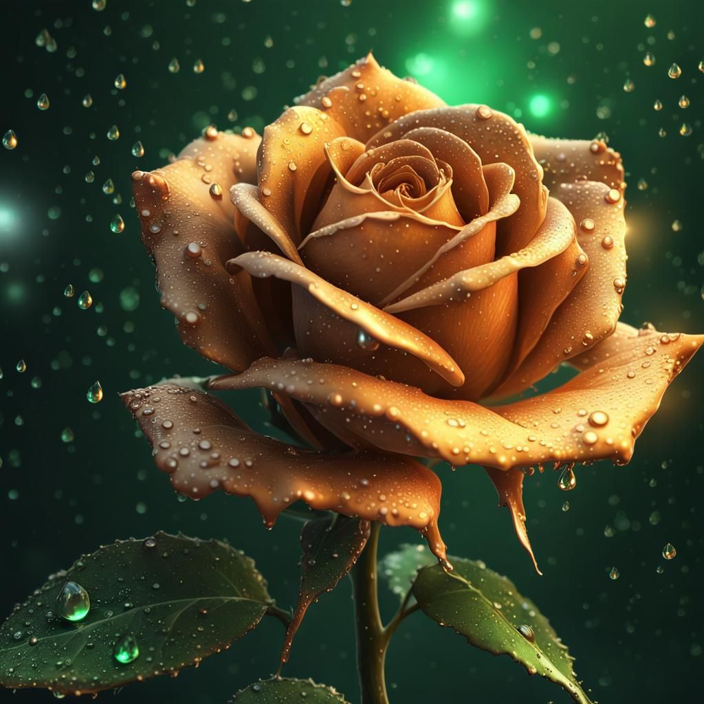 Orange-Gold Rose with Aurora Borealis, Macro Photography