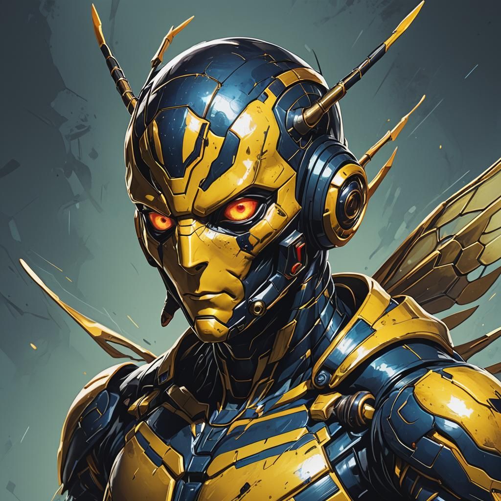 Wasp-Man Hybrid Portrait in Anime Style