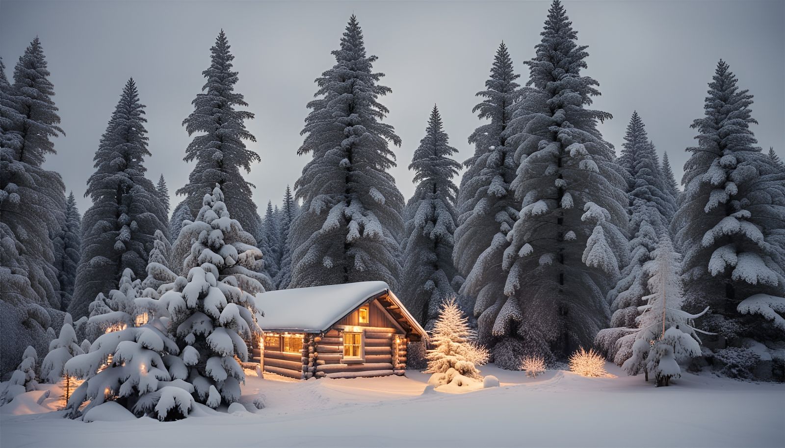 Winter Wonderland: Pine Trees Aglow with Christmas Lights