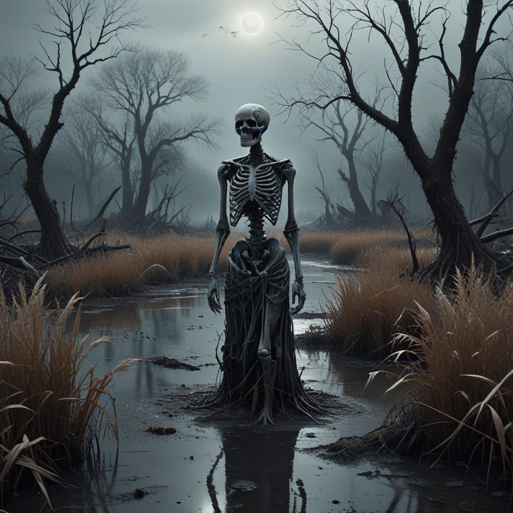 Surreal Desolate Riverbank in Eerie Dystopian Style