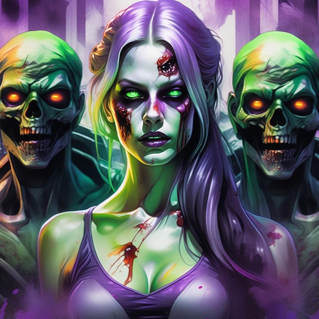 Zombie Portrait in Watercolor Horror Style