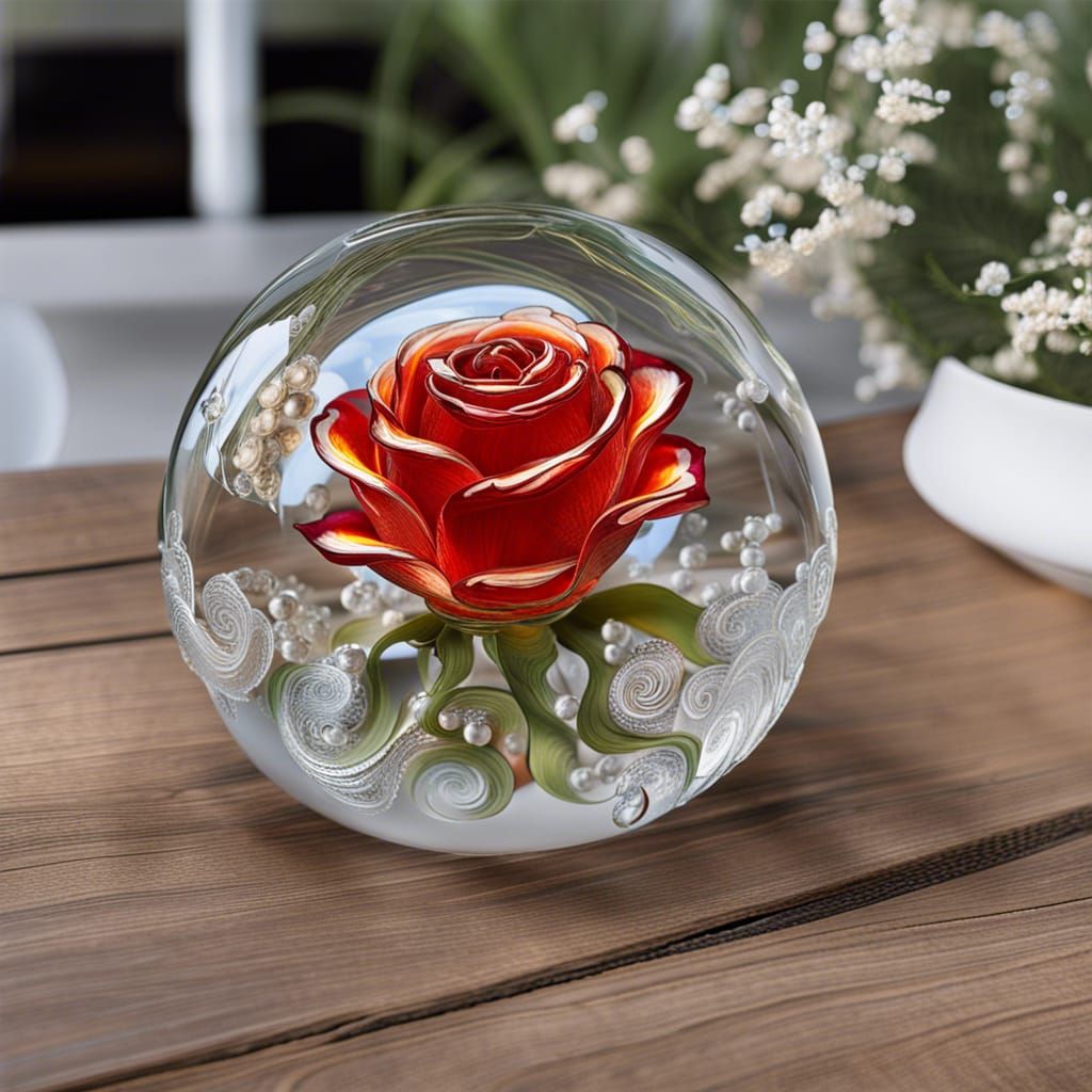 Glass Sphere Encasing Fire Rose