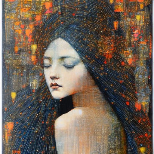 Girl Holding Stars in Whimsical Style