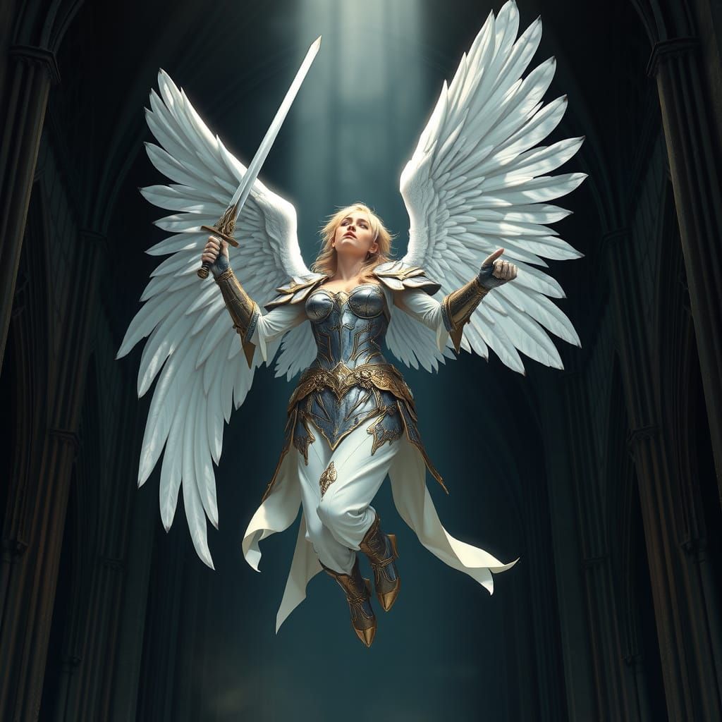 Female Angel in Gothic Cathedral, Digital Painting