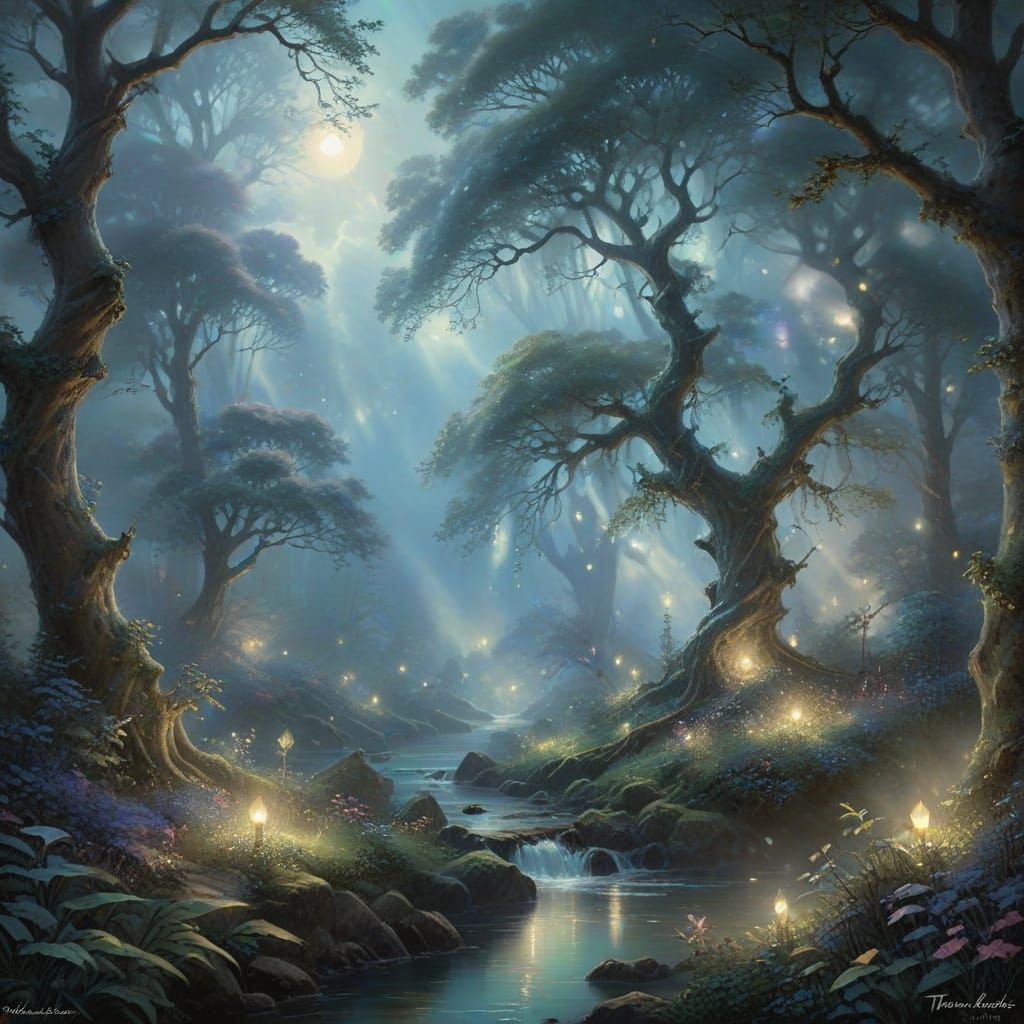 Ethereal Forest Spirit Dancing in Moonlight