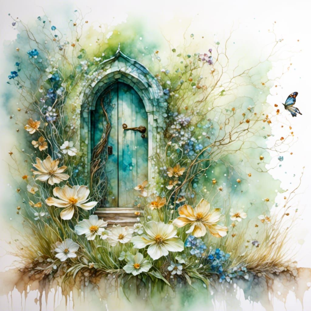 Vintage Painting of Glass Object in Secret Garden