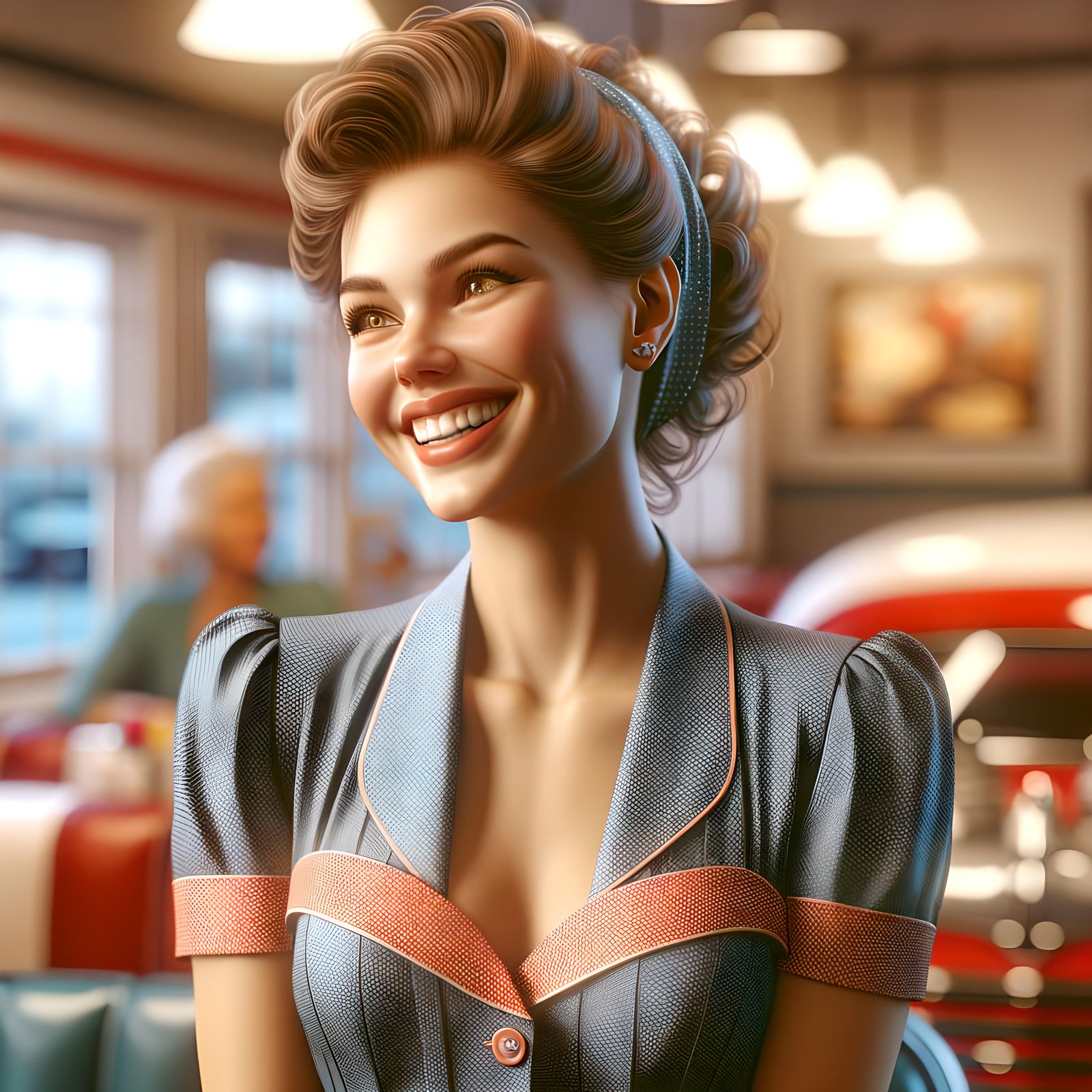 Cheerful Woman in 50s Style with a Big Smile
