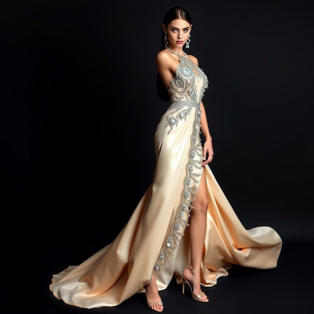 Elegant Supermodel in Avant-Garde Gown, Editorial Fashion