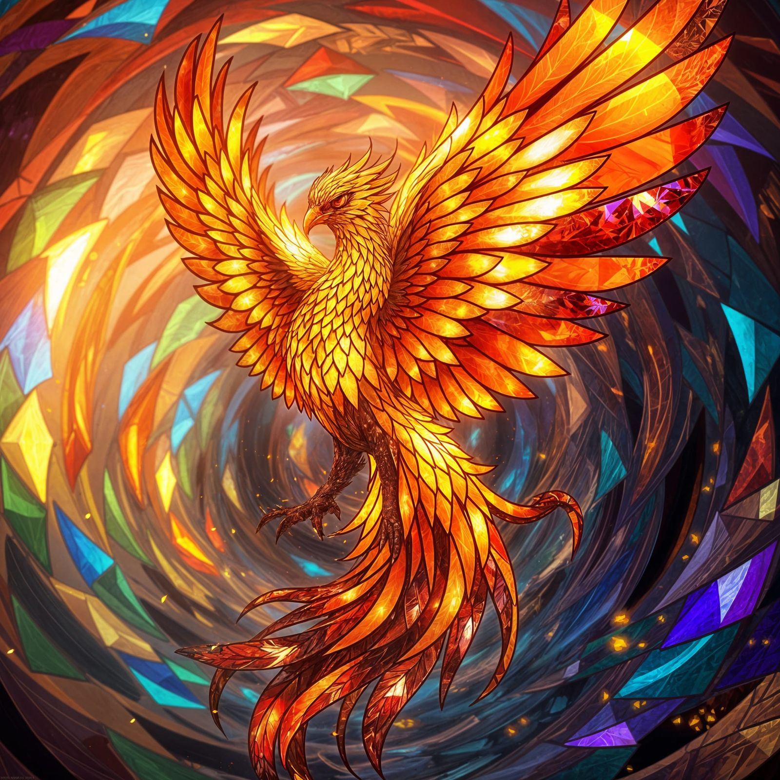 Stained Glass Phoenix Rising: Hyperrealistic Concept Art