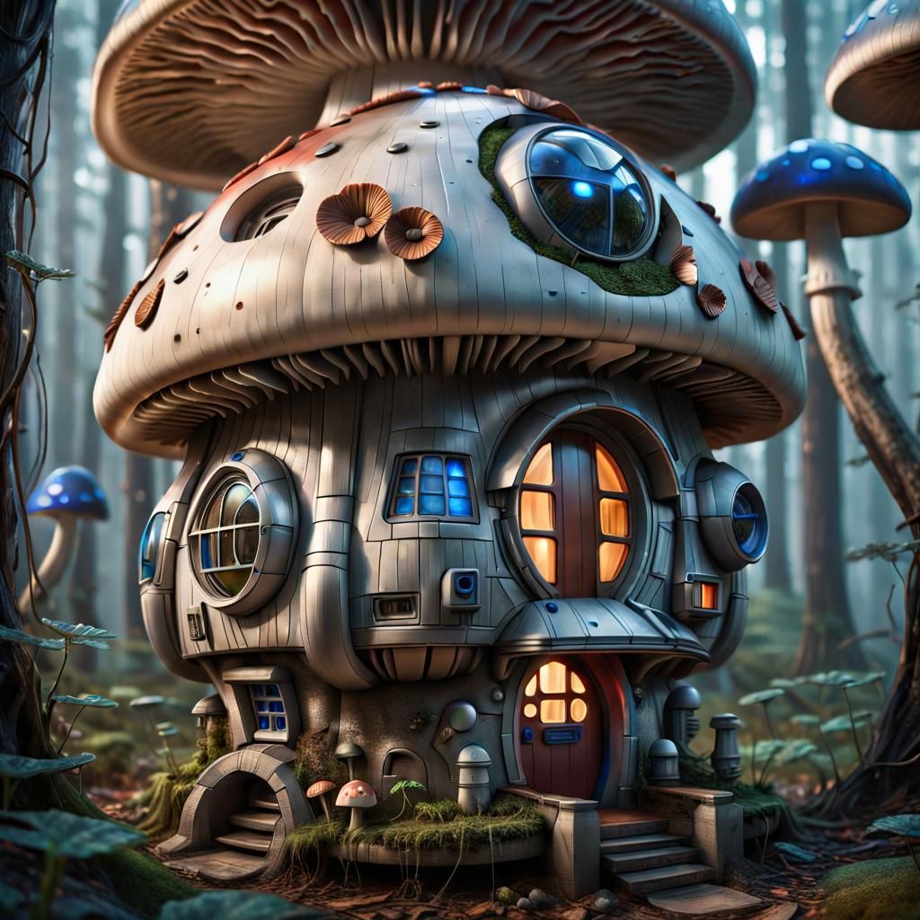 Cybernetic R2D2 Mushroom House in HDR