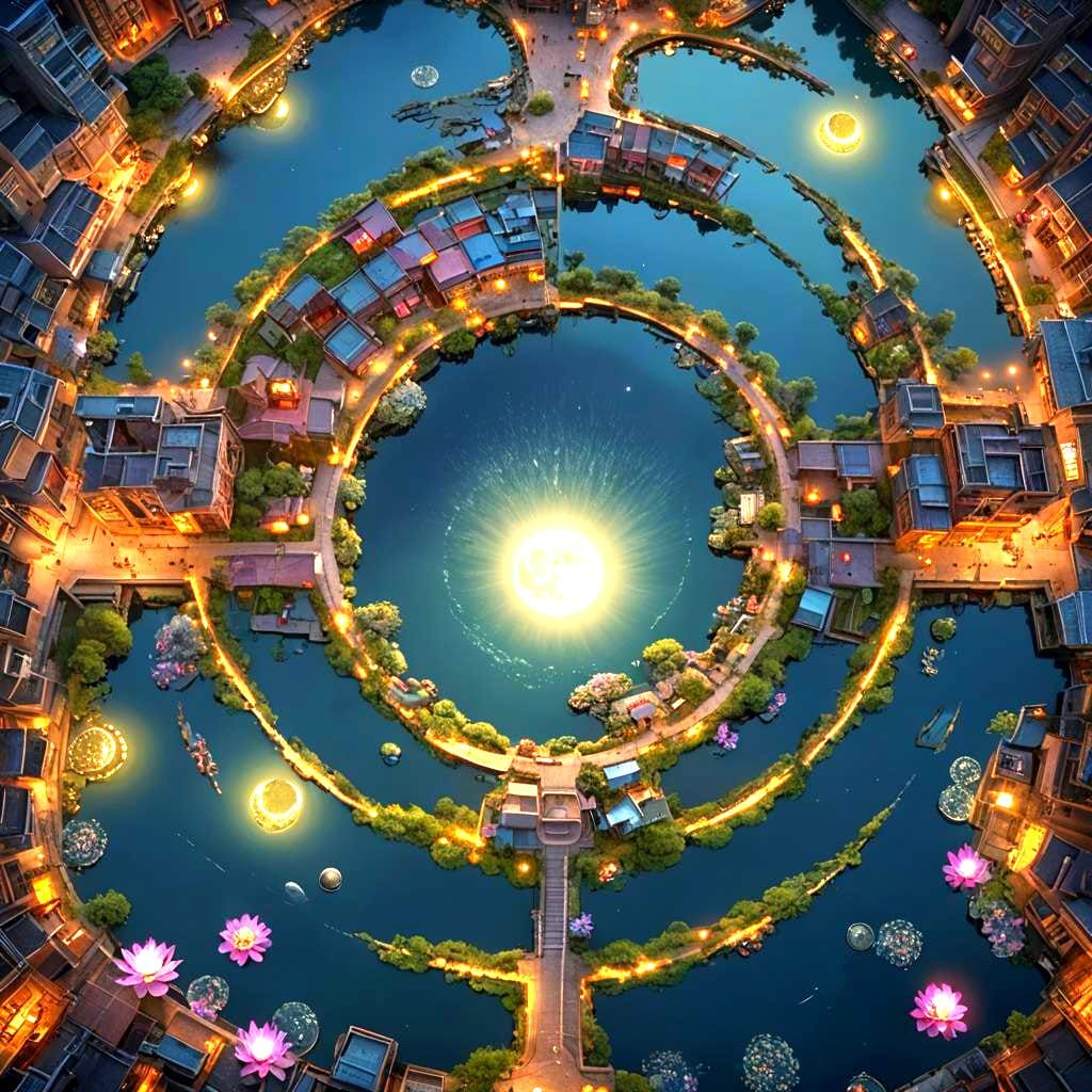 City Center Hole Reflecting Moonlit Sky: Fantasy Concept Art