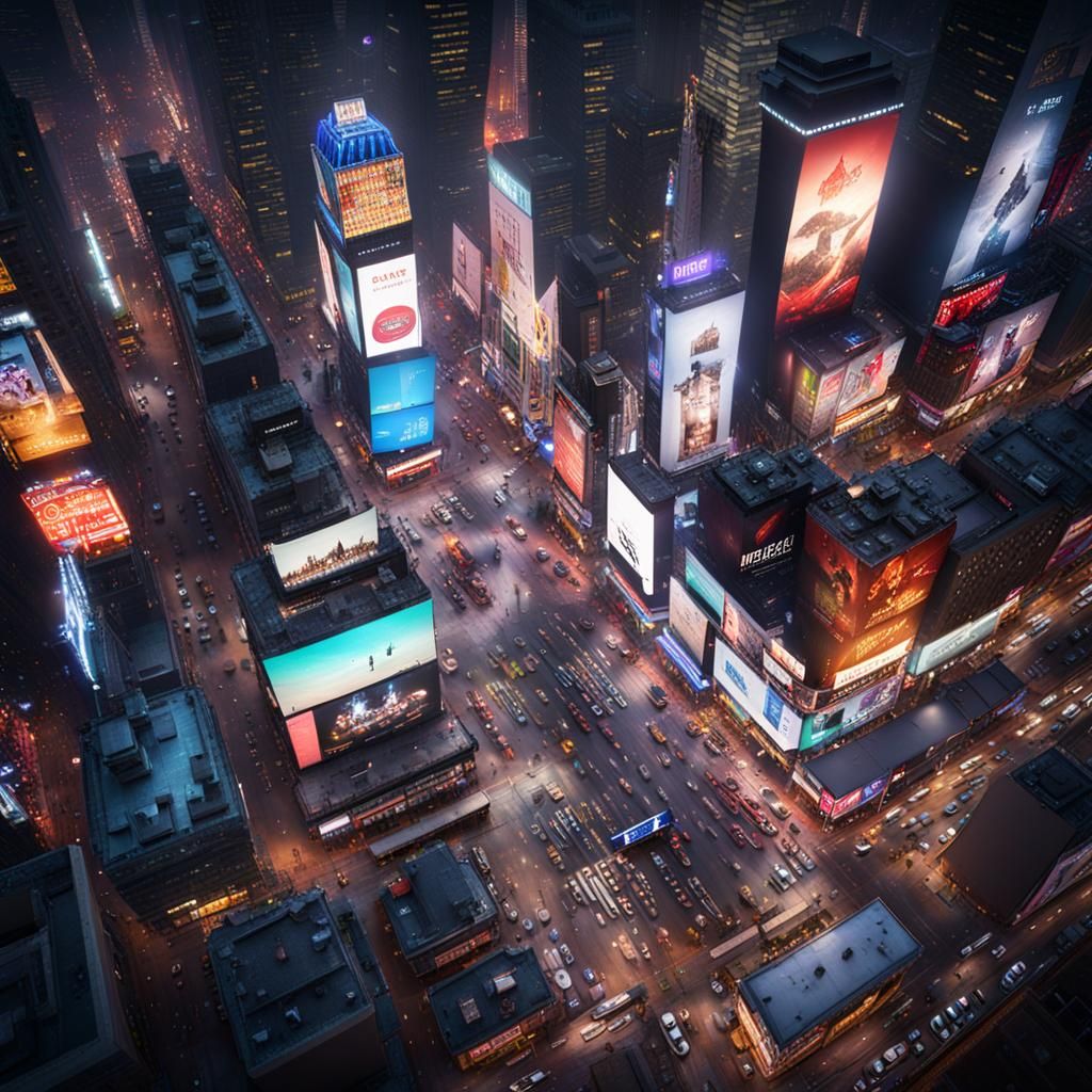 Times Square at Night: Aerial View