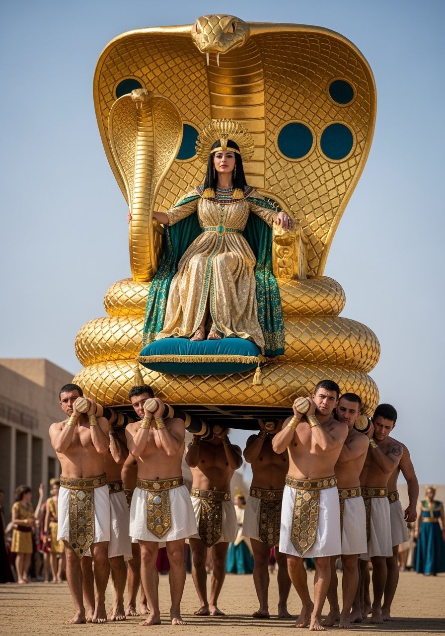 Majestic Egyptian Queen on Opulent Golden Throne