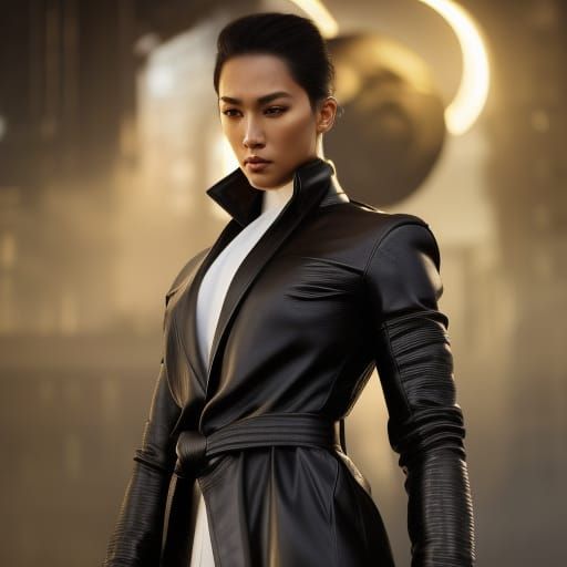 Latina Martial Artist in Leather Trench Coat