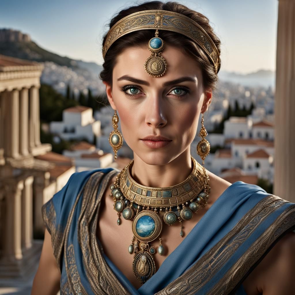 Greek Woman in Athens: Hyperrealistic Close-Up Portrait