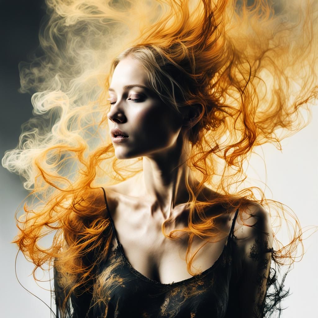 Swirling Smoke Woman in Golden Hour