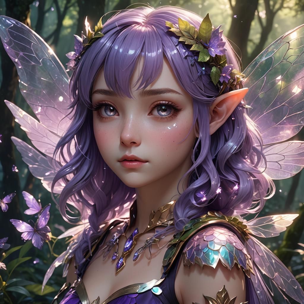 Cute Fairy Girl Portrait with Holographic Wings