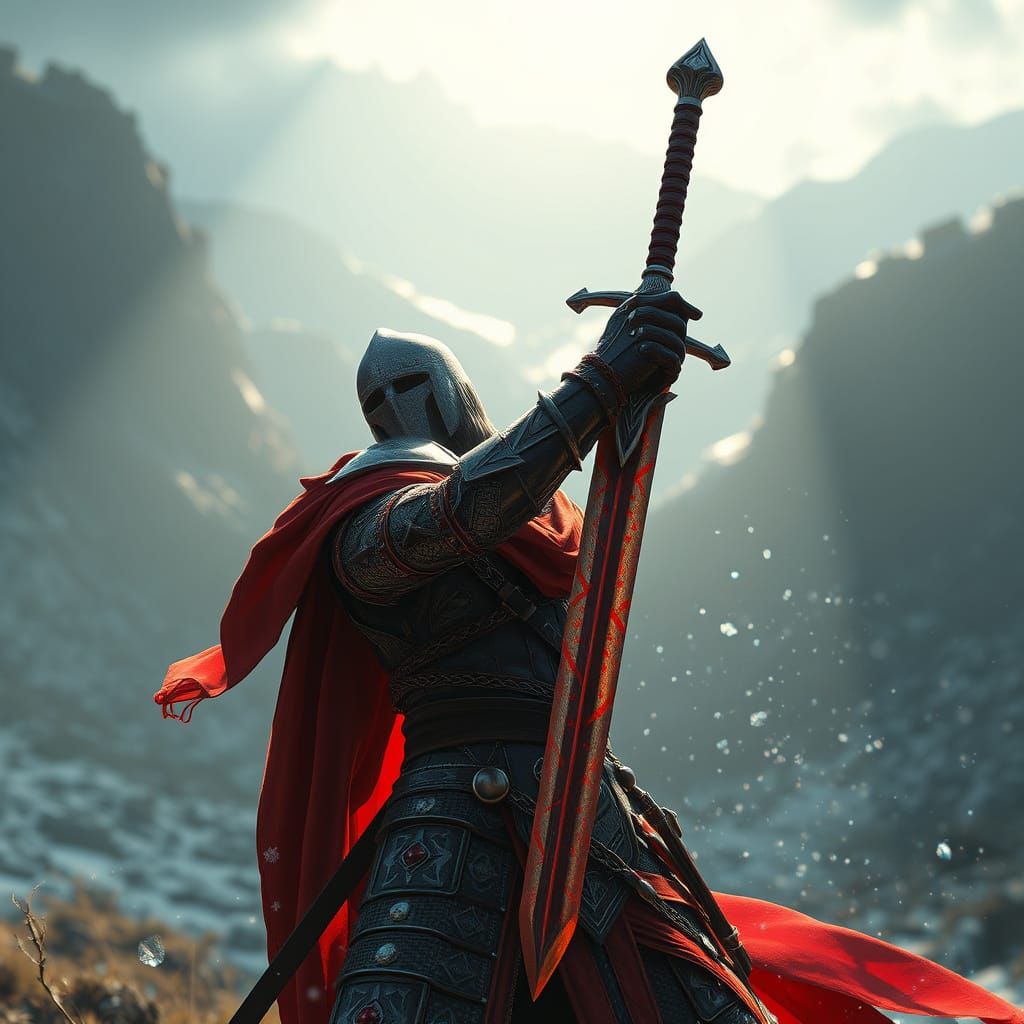 Medieval Warrior in Desolate Ash Landscape