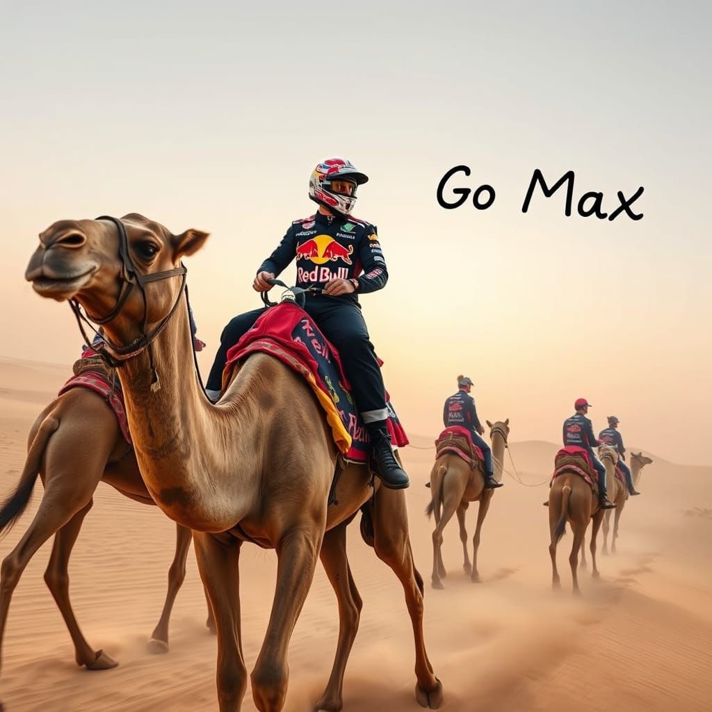 Max Verstappen in Epic Desert Camel Racing Scene