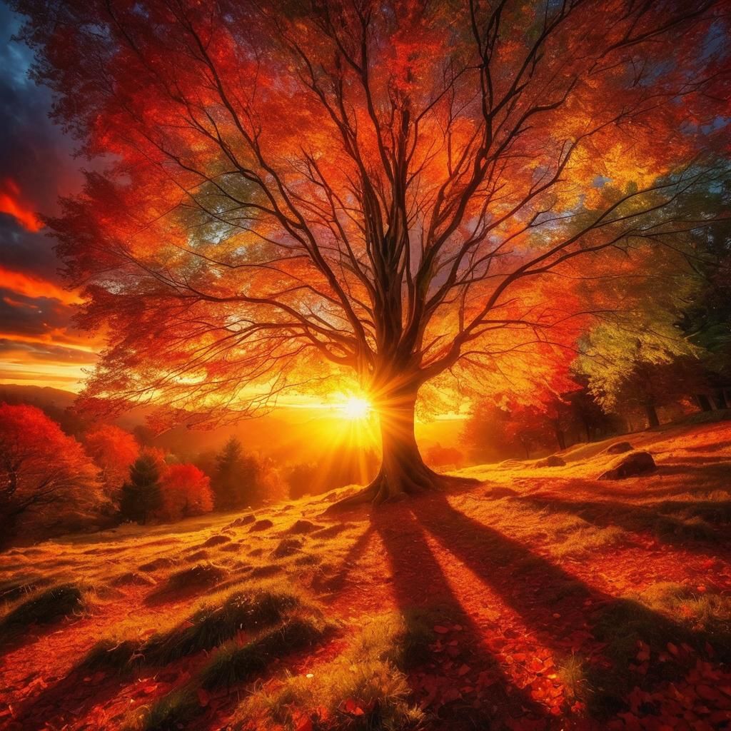 Spectacular Autumn Sunset Photograph with Tree