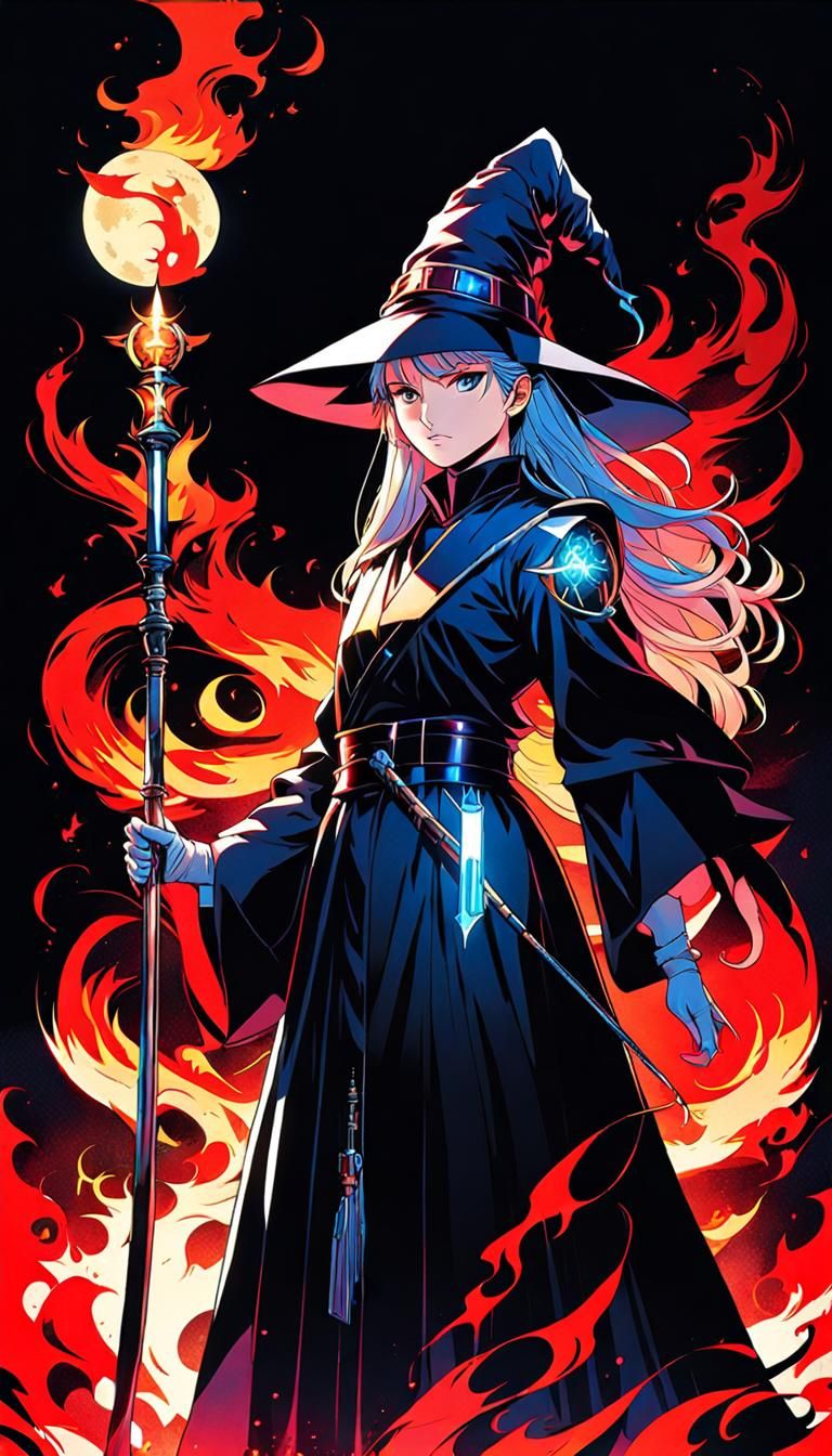 Anime-Style Evil Sorceress in 80s Manga Style