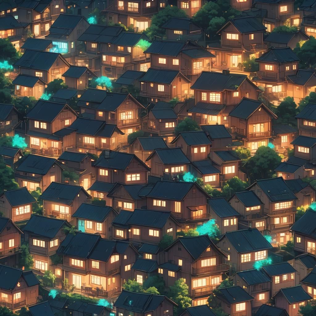 Fiber Optic House Cascade in Anime Style