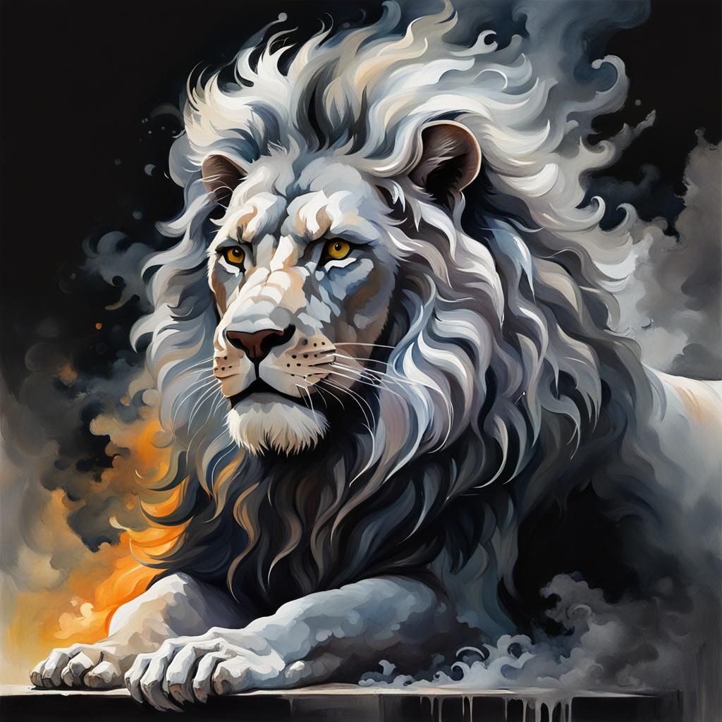 Grey Smoke Lion in Gouache Impressionist Style