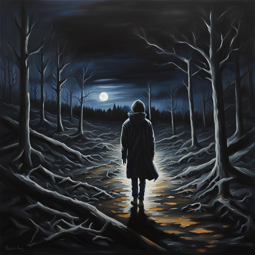 Teenager in Darkness: A Somber Painting