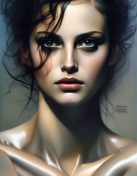 Eros and Aphrodite Portrait in Art Nouveau Style