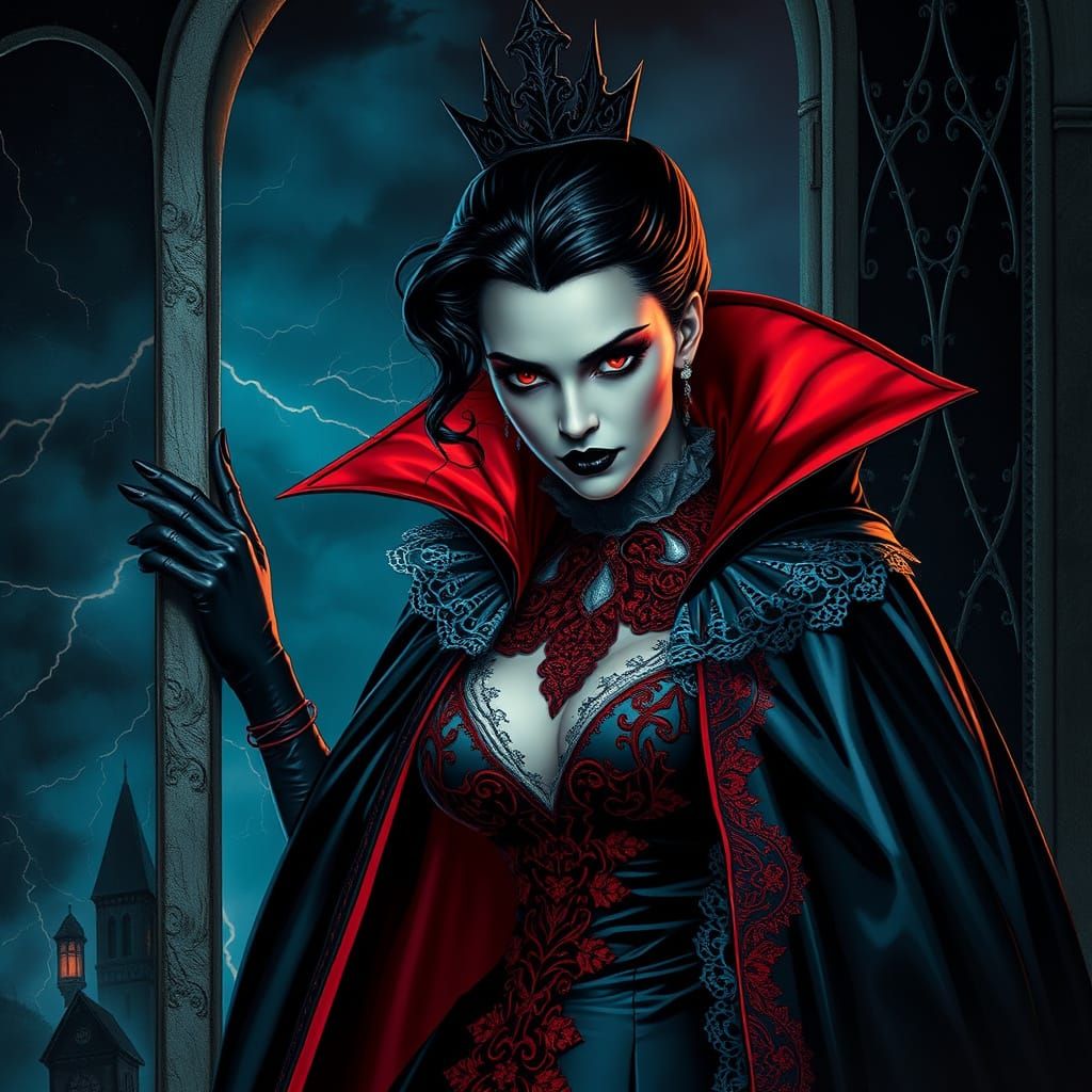 Vampire Queen in Gothic Castle, Dark Fantasy Art