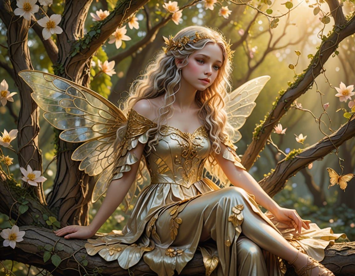 Golden Fairy in Whimsical Fantasy Art