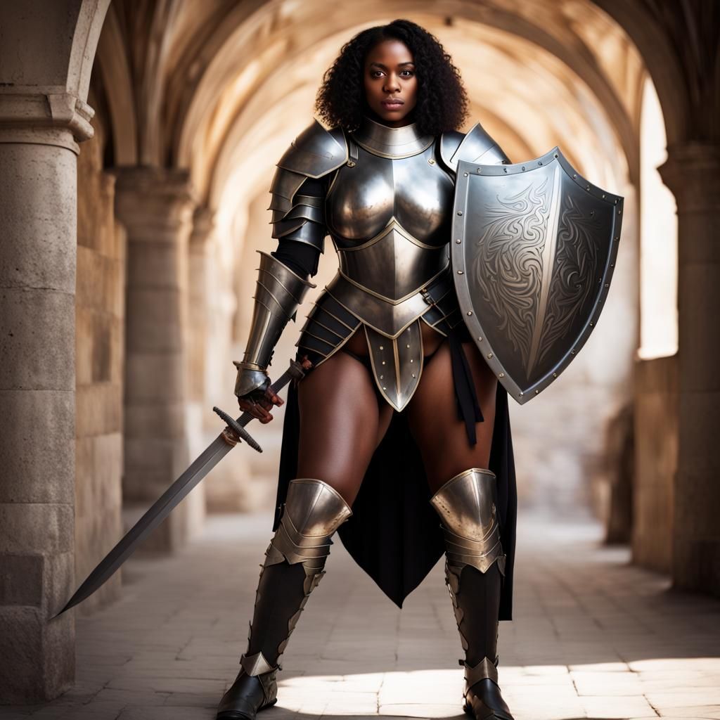 Curvy Black Female Knight Portrait in Armor