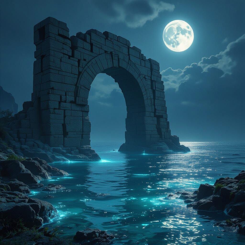 Cosmic Archway in Alien Ocean: Hyperrealistic Style