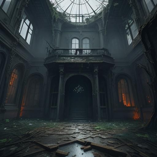 Decayed Mansion Gates: Detailed Matte Painting