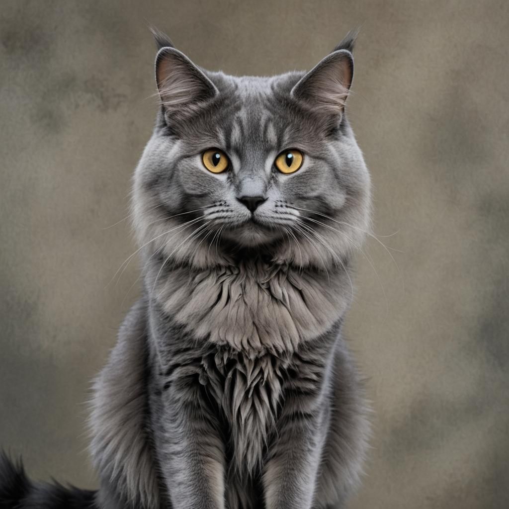 Magnificent Russian blue fluffy Siberian tabby cat.