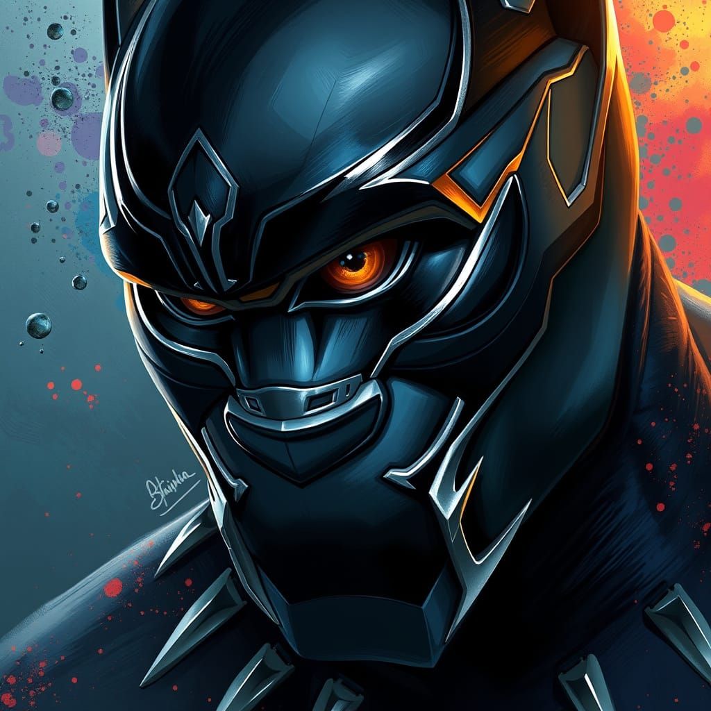 Detailed Portrait of Black Panther in Splash Art Style