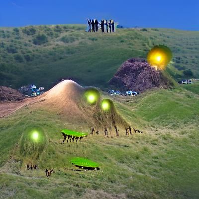 Realistic Aliens Emerging from Hill in Bright Light