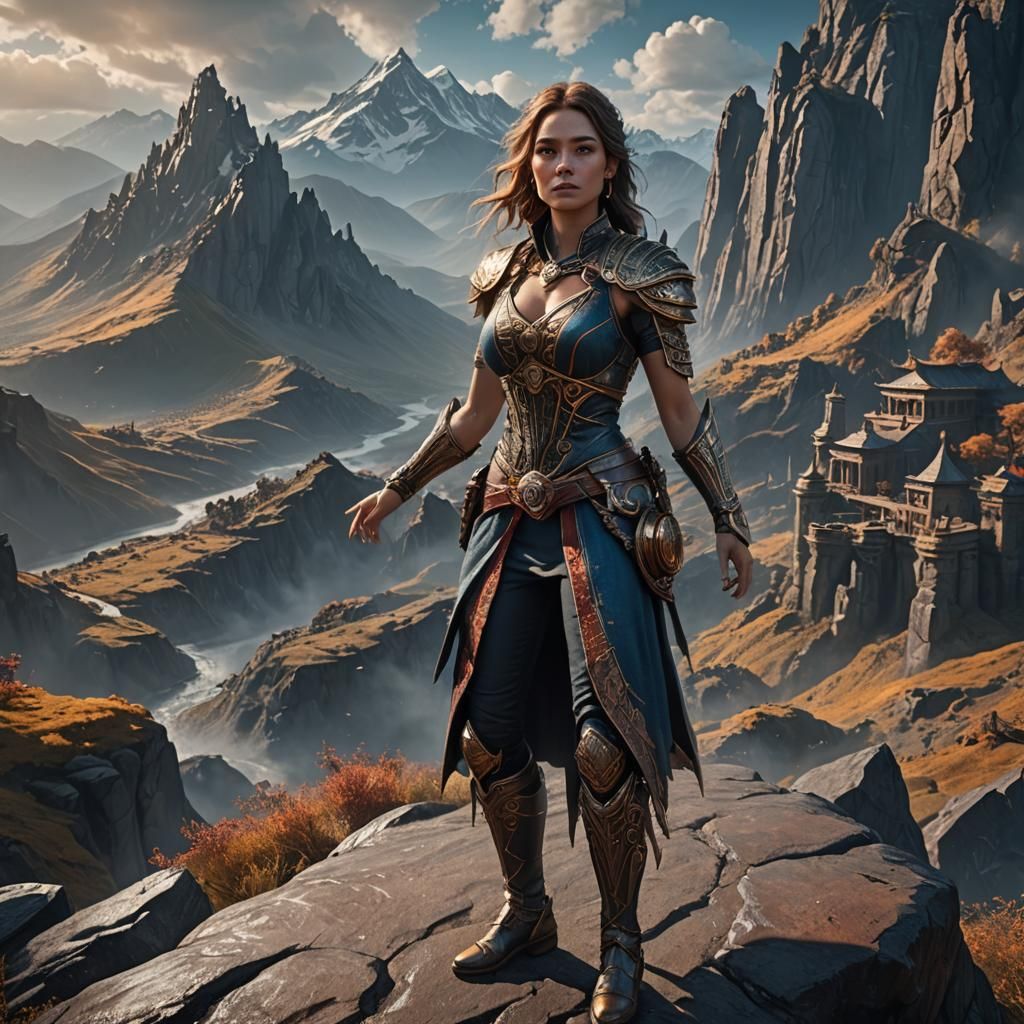 Beautiful Actress on Mountain: Detailed Matte Painting